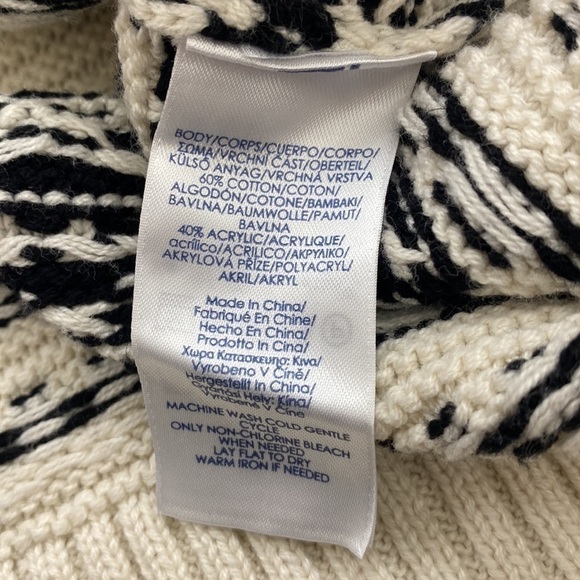 CHAPS Fair Isle Textile Knit Sweater Cream Black Fall Winter Holidays Medium - Picture 8 of 8